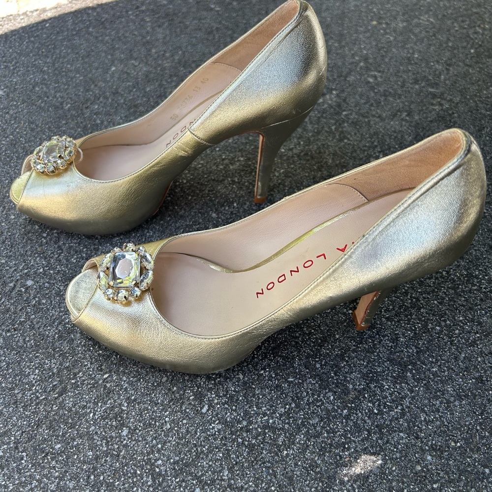 Sacha London gold heels with accents bejeweled